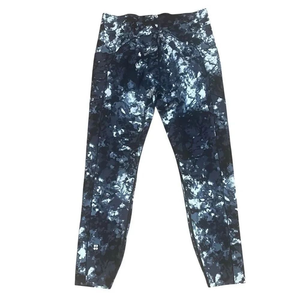 Sweaty Betty Power Leggings XL Full Length 26” Abstract Blue Print High Waist Yo
